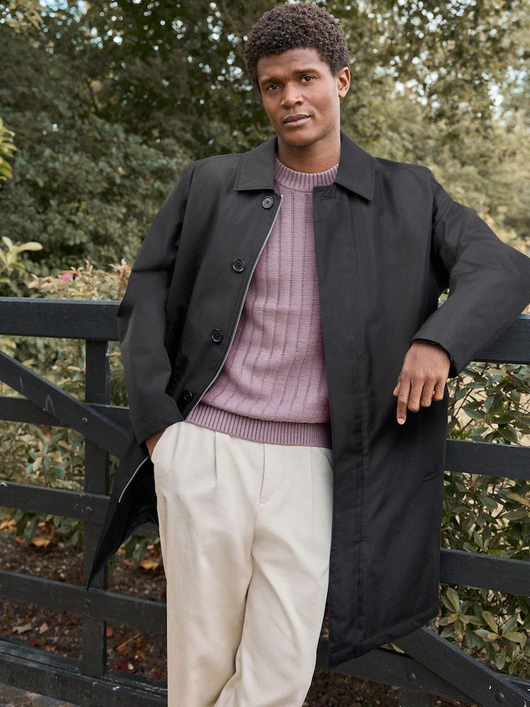 Black Regular Fit Waterproof Trench Coat